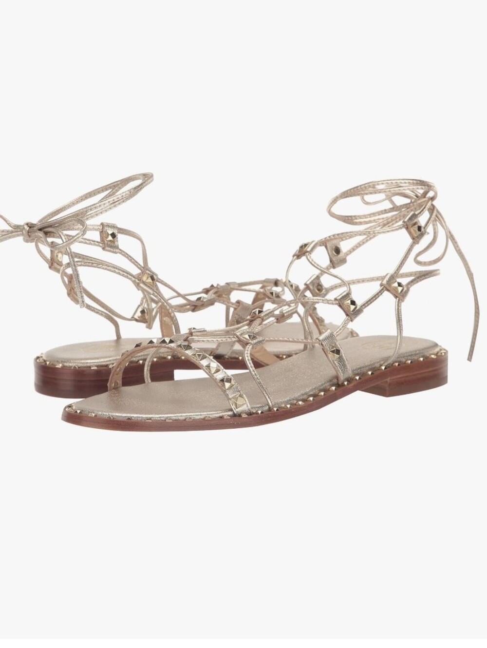 ASH Leather Gold Lace-Up Gladiator Sandals with Stud Detail